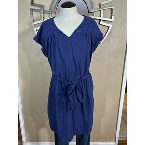 Sonoma Shirt Dress Cotton Blend Front Waist Tie Short‎ Sleeve Blue XL